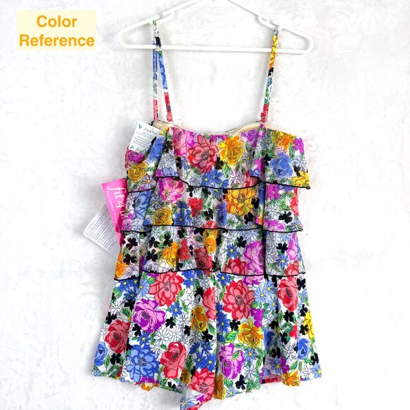 FIT 4U Floral Flounce Ruffle Romper Adjustable Strap One Piece Swimsuit 16 NEW - Picture 2 of 7